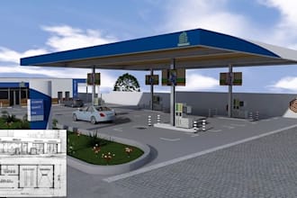 design gas station layout and create permit ready autocad drawing building stamp