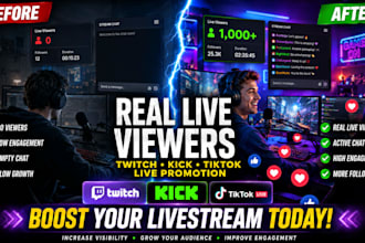 do twitch kick tiktok livestream promotion increase liveviewers and engagement