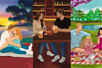 create illustrated character art for your romance book cover