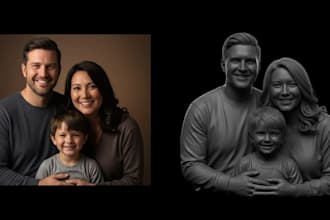 convert 2d photos into 3d family portraits and print ready stl for 3d printing