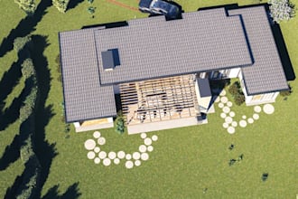renovate country house,interior spaces, outdoor living area, landscape rendering