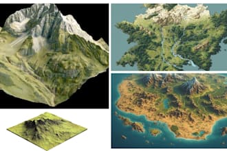 detailed 3d map terrain, 3d game level design, topographic landscape design