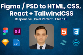 convert figma, PSD, xd, sketch to responsive HTML, CSS, react