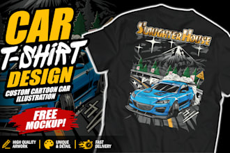 create custom car t shirt design with cartoon style