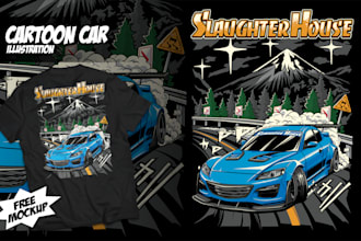 draw cartoon car design illustration for t shirt