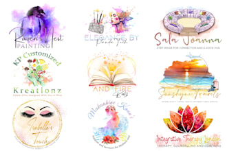 create beautiful watercolor hand drawn feminine logo design