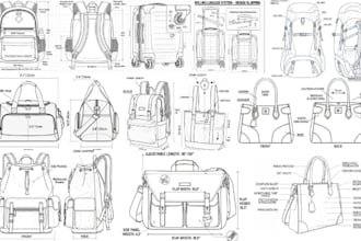 design bag tech pack, bag flat sketch, bag sketch, bag design for manufacturing