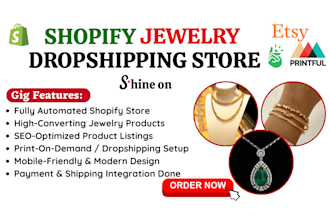 design jewelry shopify store, shopify jewelry dropshipping store, shine on pod