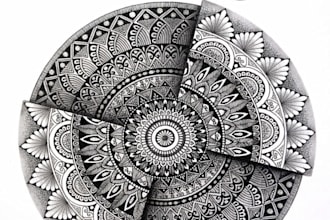 draw a detailed hand drawn mandala art design