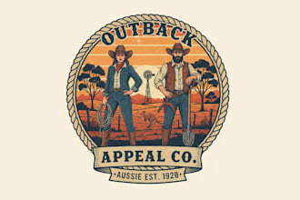 create vintage western style appeal aussie women men logo
