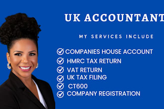 prepare and file UK company account and corporation tax, vat return, tax filing