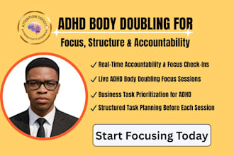 be your adhd body double for focus, adhd accountability, adhd virtual assistant
