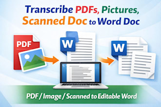 transcribe pdfs, pictures, scanned doc to word doc