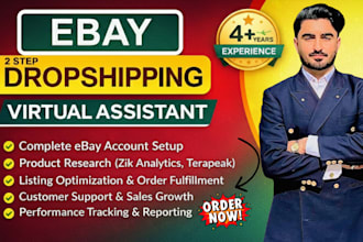 do ebay 2 step dropshipping , ebay listing , account management as your ebay VA