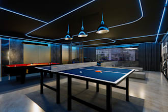 design 3d luxury garage, recreation room, modern gaming interior, snooker table