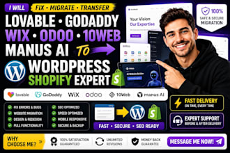 fix migrate lovable godaddy wix odoo 10web manus ai to wordpress shopify expert