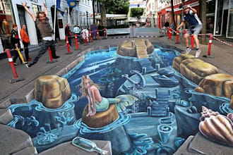 create realistic 3d pavement art, floor illusions and wall mural designs