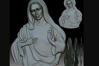 create  low relief sculpture, 3d religious relief for wooden carving, stl