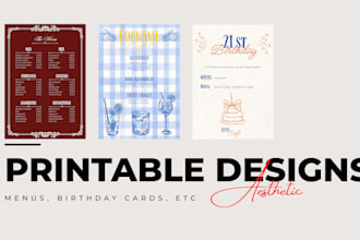 design aesthetic menus, birthday cards and printable designs