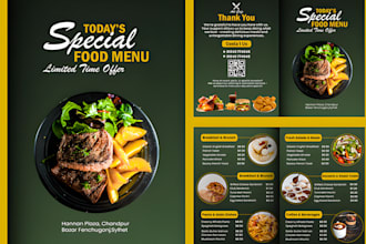 design digital restaurant food menu, drink cafe trifold brochure flyer