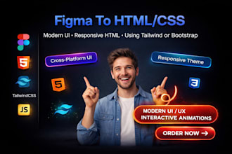 convert figma to html css with tailwind css and javascript
