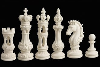 sculpt custom chess pieces,baroque royal themed piece,cathedral gothic sets,stl