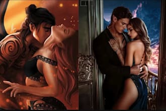 draw nsfw semi realistic couple art character design romance book art without ai