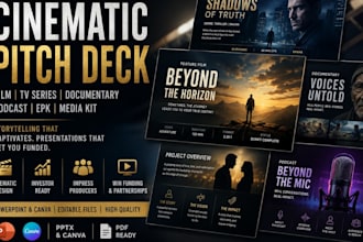 create cinematic film pitch deck presentation, TV series podcast documentary epk