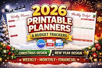 design 2026 printable planner weekly planner, budget tracker christmas, new year