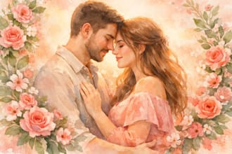 draw paint valentine portrait photo, card, pet,  watercolor illustration art