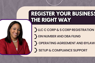 register llc c corp or s corp and prepare ein dba bylaws and agreements