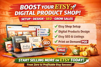 do premium etsy shop setup etsy digital product design etsy listing etsy SEO