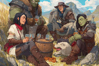 paint dnd character party and character party illustration