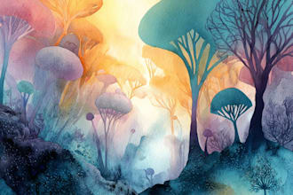 design fantasy watercolor background and landscape