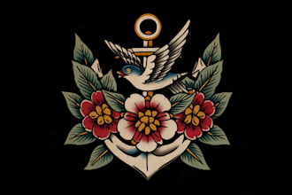 create traditional tattoo,logo design old school