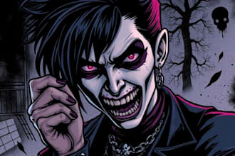 draw dark, punk, goth, horror character in comic like style