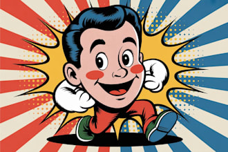 create fun character vintage pop art cartoon illustration
