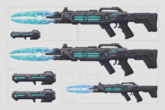 draw custom weapon gun, knife or itens, finished 2d concept