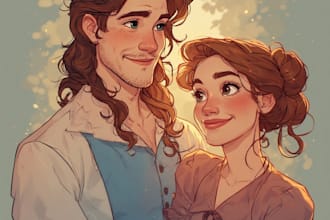create a romantic couple portrait in my art style