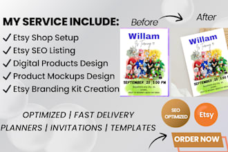 design etsy digital products seo listing etsy shop set up etsy shop store setup