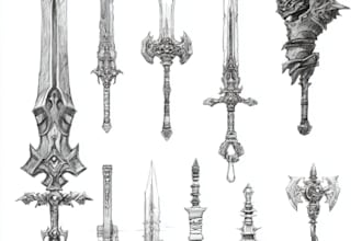 draw custom fantasy dnd weapons art and props