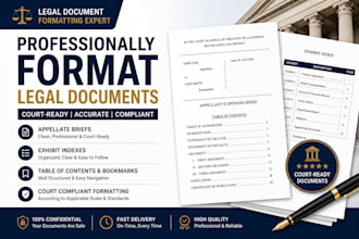 format legal documents, court filings, briefs, and create exhibit indexes