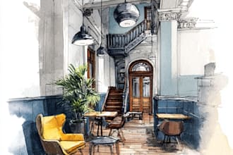 sketch design your interior room in my watercolor style