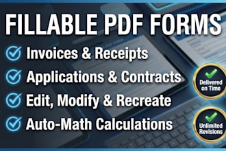 design editable fillable PDF forms, invoices, receipts, and applications form