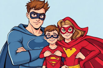 design a family superhero portraits for you