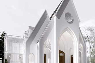 3d church elevation, 3d church interior and exterior design, church stage render