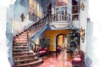 do watercolor style architectural or interior illustration