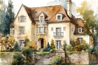 create hand painted homes and buildings in watercolor