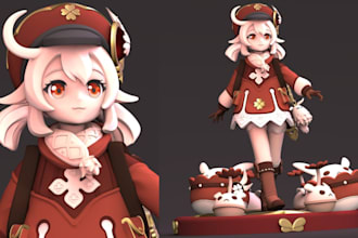 do cute 3d chibi character, cartoon model, toy, anime for print and animation