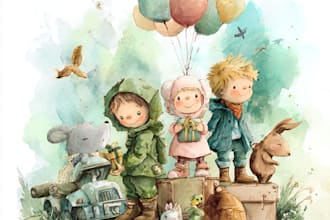 create watercolor illustrations for children book, kids picture book illustrator